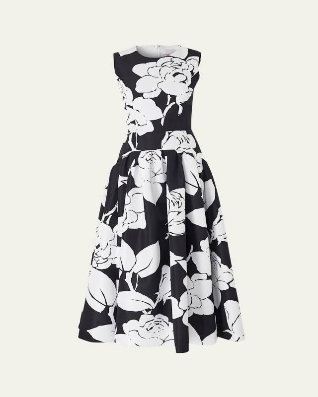 Floral-Print Sleeveless Drop-Waist Midi Dress